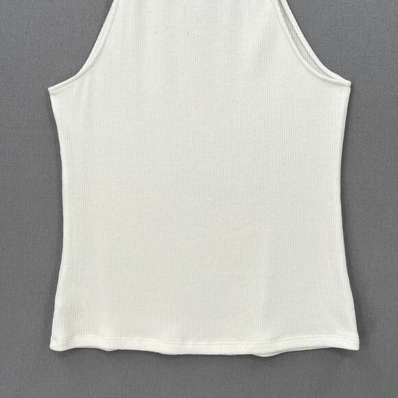 ENZA COSTA Knit Halter Turtleneck Womens Large Winter White Sleeveless Rib NEW - Picture 10 of 16
